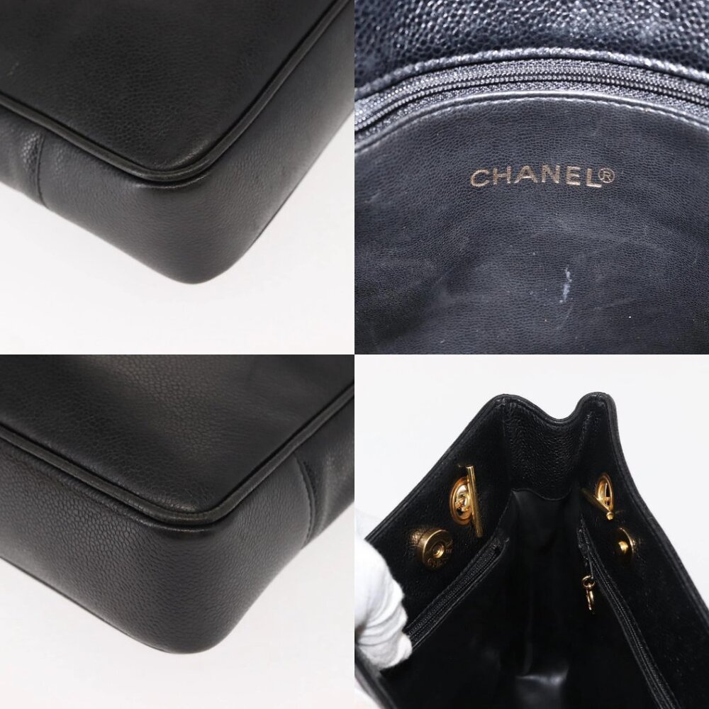 CHANEL Tote Bag Grained Calf Skin Black Gold CC Auth BA7490 - Picture 16 of 16